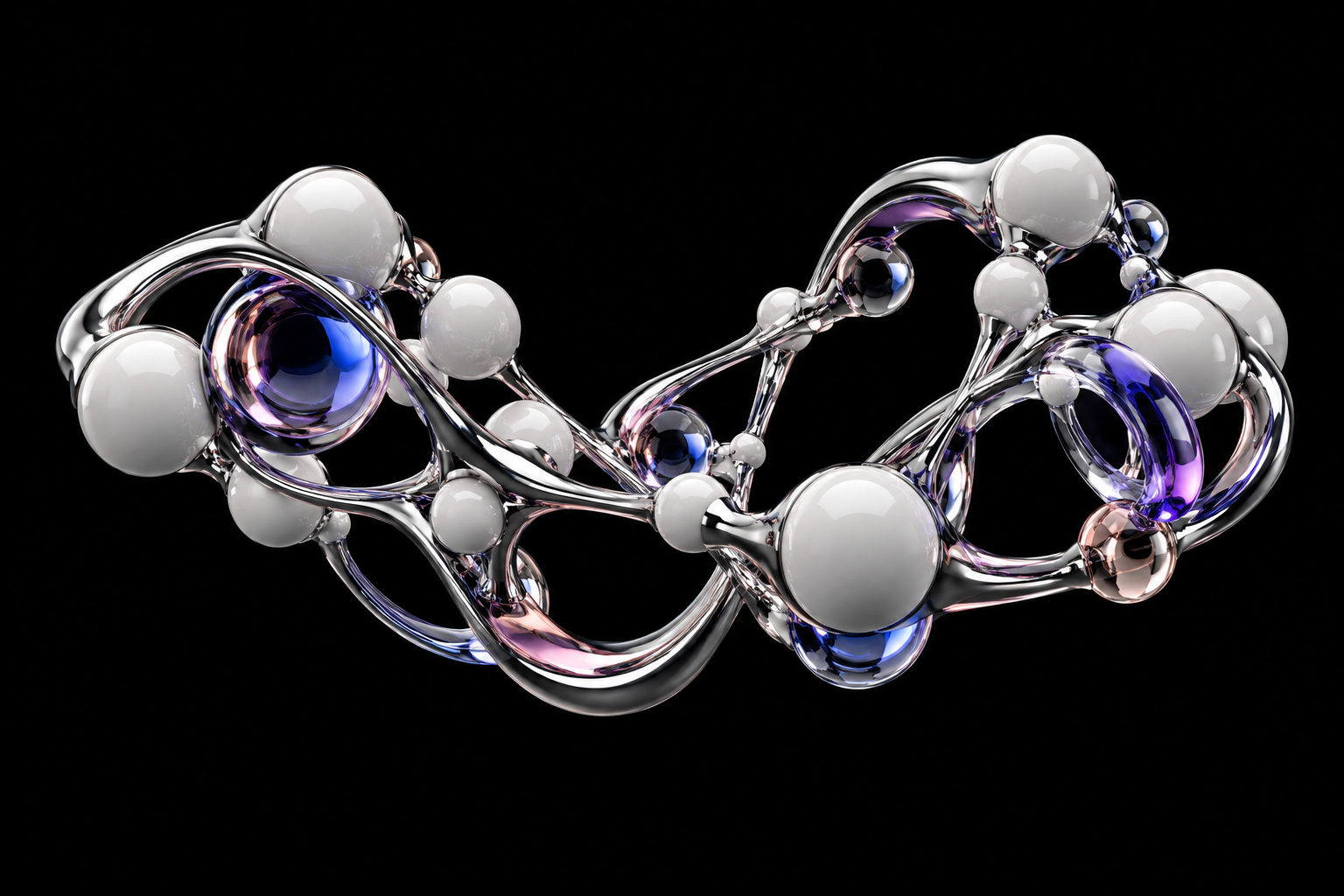 Sculptural chrome and optical glass form, an abstract expression of scientific discovery